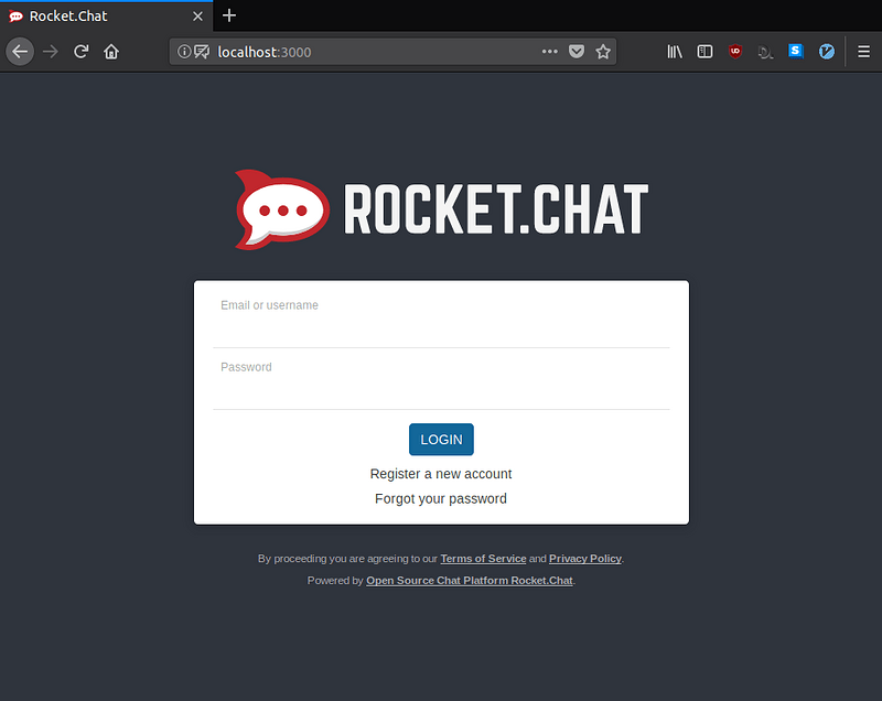 RocketChat login page