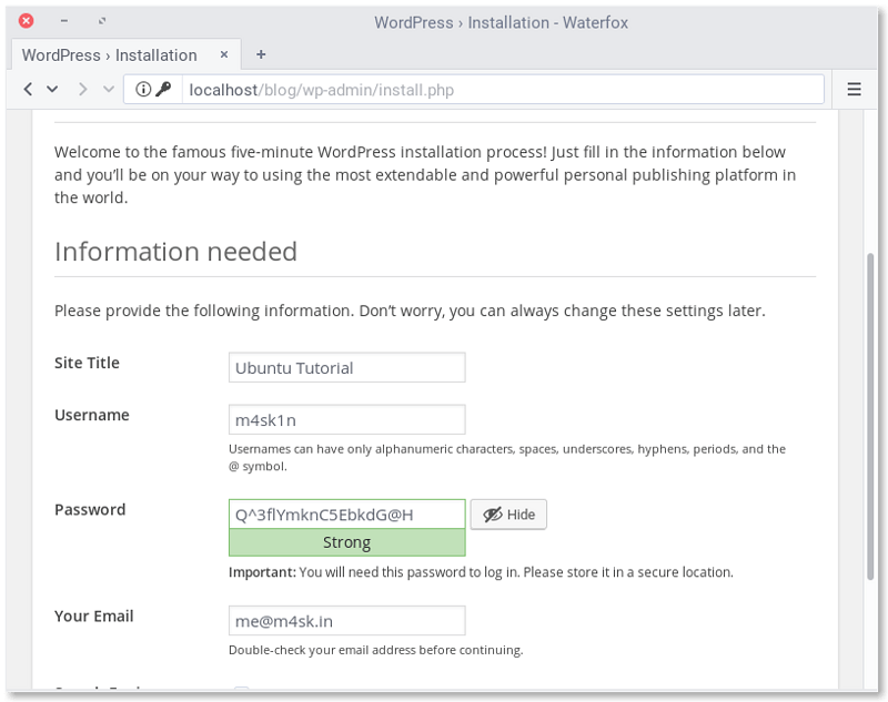 WordPress installation
