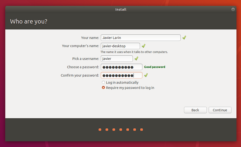 Username and password entry