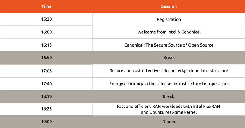 Intel Canonical France telco event agenda